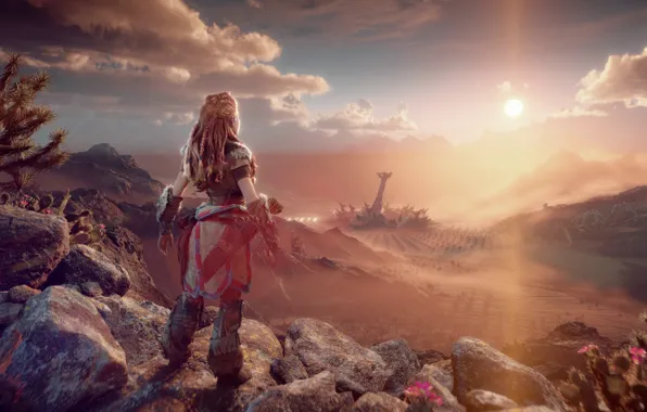 Девушка, Пустыня, game, Horizon, PS4, Play Station, Aloy, horizon zero dawn