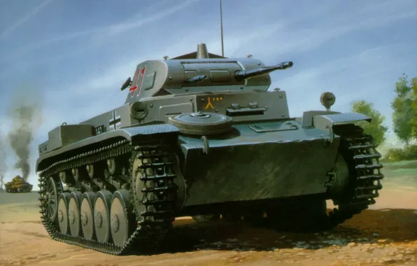 Рисунок, танк, Вторая мировая война, немецкий, лёгкий, Ausf C, Panzerkampfwagen II, Pz.Kpfw II