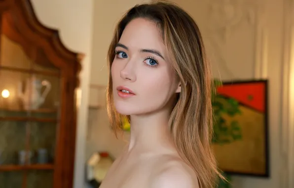 Long hair, model, brunette, gorgeous, photoshoot, posing, beautiful face, bare shoulders