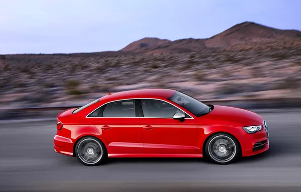 Картинка Audi, Авто, Машина, Седан, Sedan, Вид сбоку, В Движении, Краснчй