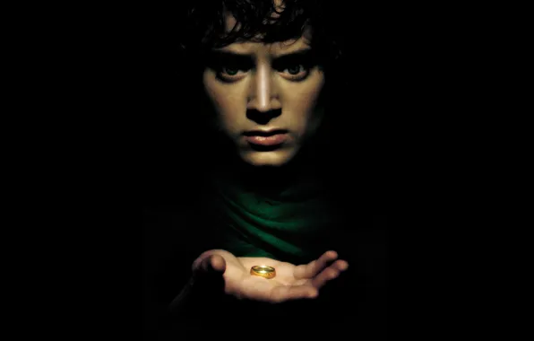 Картинка взгляд, фон, черный, рука, кольцо, фэнтези, актер, Фродо