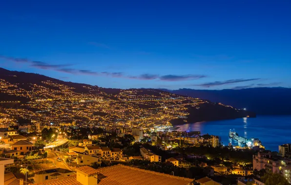 Twilight, coast, dusk, Portugal, blue hour, Madeira, Funchal