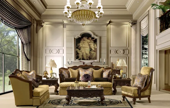 Картинка стиль, вилла, интерьер, гостиная