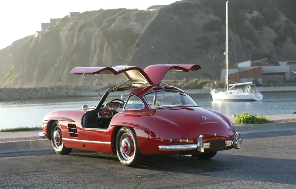 Картинка машина, авто, фон, Mercedes-Benz, чайка, крыло, двери, Мерседес, старый, Car, 1954, AMG, передок, 300, Gullwing