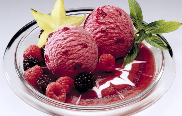 Картинка ягоды, малина, мороженое, сладости, десерт, ежевика, сладкое