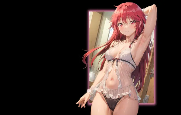 Kawaii, girl, hot, sexy, lingerie, red hair, anime, red eyes