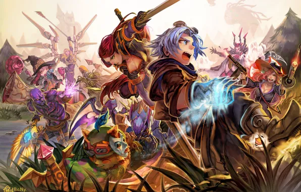 Девушки, магия, фэнтези, арт, существа, парни, персонажи, league of legends