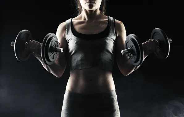 Картинка woman, exercise, fitness, torso, dumbbells