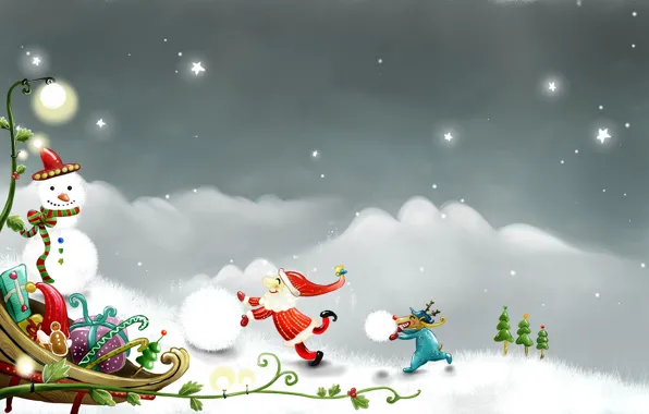Рисунок, новый год, рождество, вектор, снеговик, Праздник