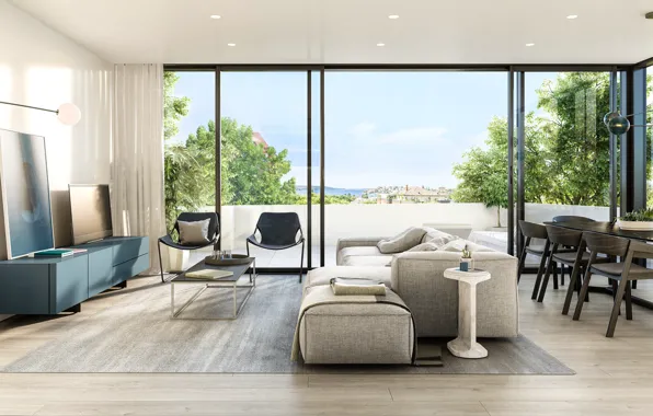 Софа, гостиная, столовая, simple scandinavian inspired interior, простой интерьер в скандинавском стиле