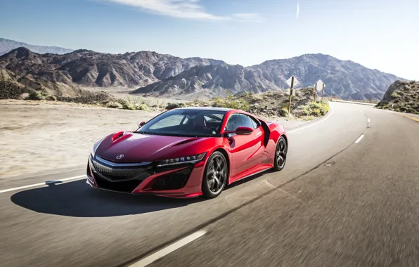 Картинка Красный, Движение, Автомобиль, Acura, NSX, 2017, Металлик