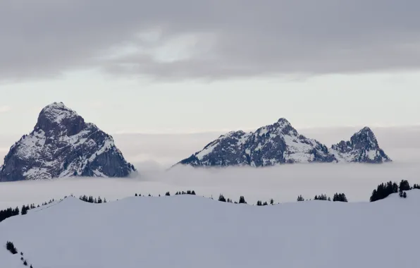 Облака, горы, безмятежность, mountains, clouds, serenity, дом сверху, house on top