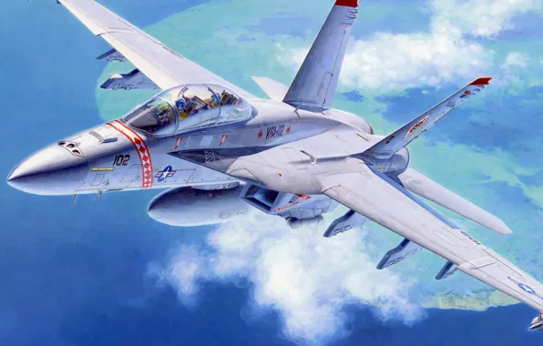 Картинка war, art, painting, aviation, jet, FA-18F Super Hornet US Navy Fighter Attacker