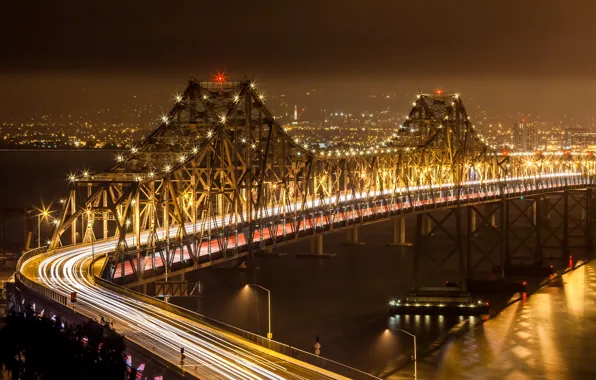 Картинка мост, город, огни