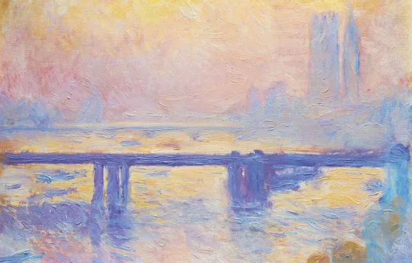 Картинка картина, городской пейзаж, Клод Моне, Мост Чаринг-Кросс