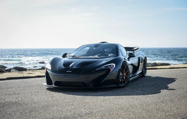 Картинка car, black, sea, super, mclaren