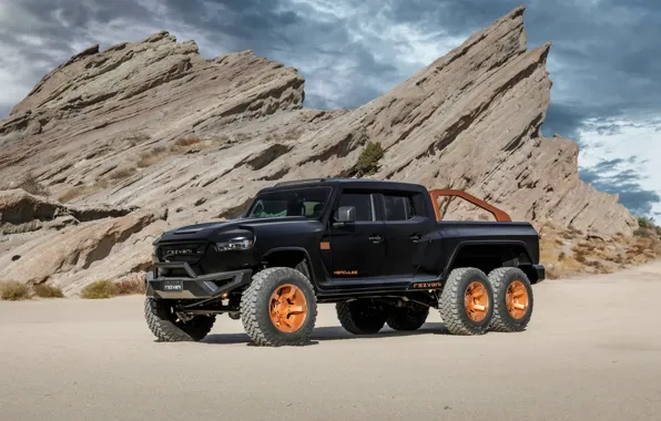 Картинка пикап, Rezvani, 2020, на фоне скалы, Hercules 6x6