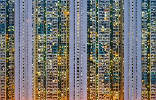 Свет, город, дом, окна, Китай, Гонг - Конг