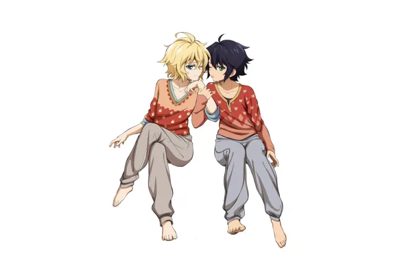 Мальчики, Owari no Seraph, Последний серафим, Юичиро Хакуя, Микаэла Хакуя, босые ноги