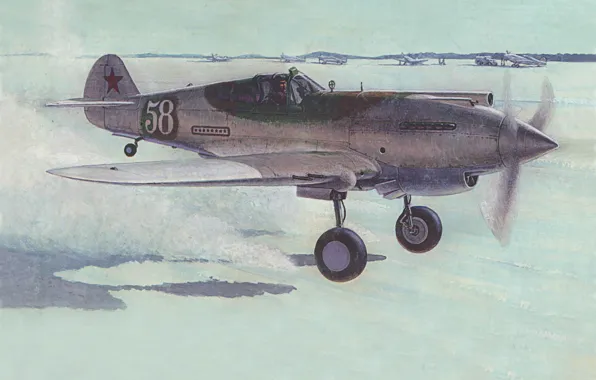 Зима, Самолет, Истребитель, США, СССР, Взлет, Curtiss P-40 Warhawk, Истребитель Ленд-Лиза