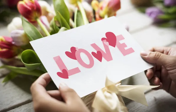 Love, букет, тюльпаны, открытка, Valentines day