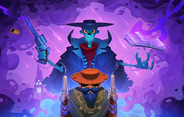 Пистолеты, шляпа, скелет, книга, ковбой, мужичок, Enter the Gungeon