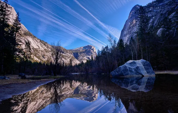 Картинка небо, деревья, горы, природа