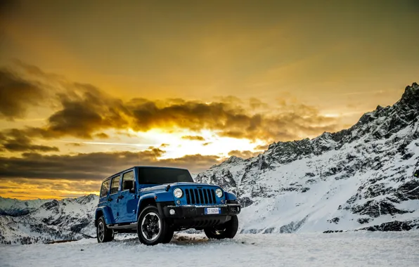 Машина, авто, снег, горы, автомобиль, Jeep Wrangler Polar