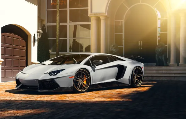 Картинка Lamborghini, Front, Sun, White, Matte, Tuning, LP700-4, Aventador