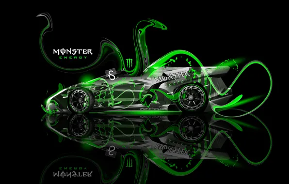 Roadster, Авто, Lamborghini, Неон, Зеленый, Фэнтэзи, Fantasy, Photoshop