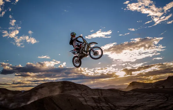 Небо, прыжок, спорт, мотоцикл