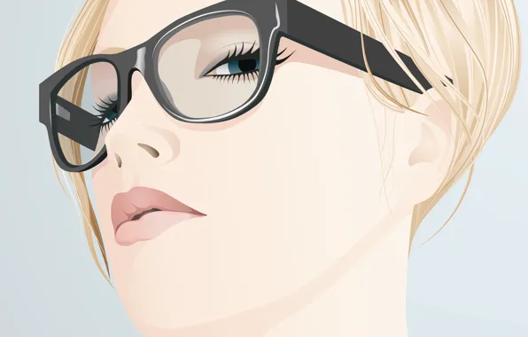 Взгляд, девушка, лицо, ресницы, вектор, очки, блондинка
