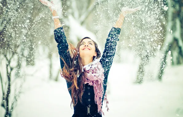 Картинка зима, девушка, снег, настроение