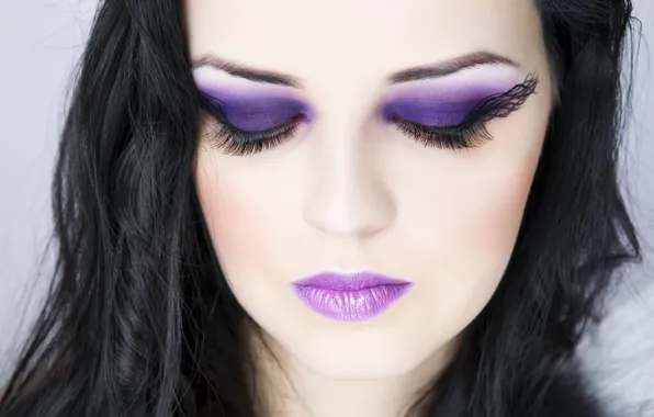 Brunette, make up, close eyes