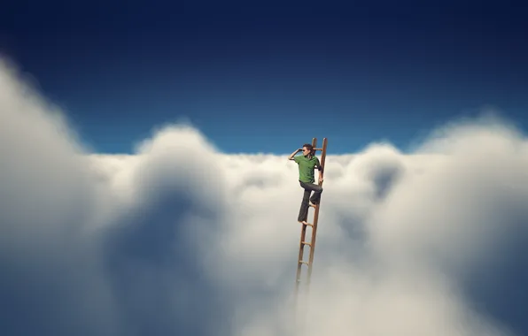 Картинка небо, облака, лестницы, мужчина