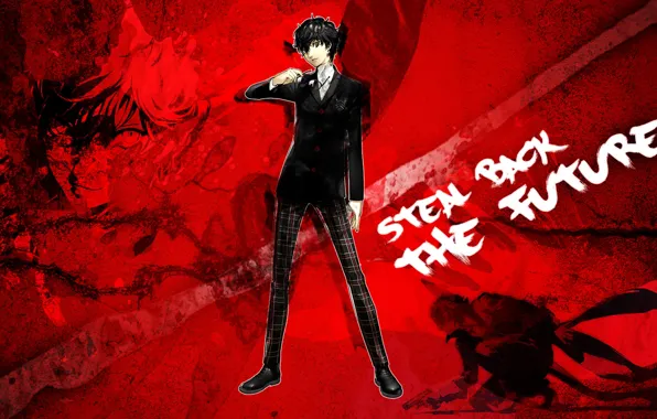Красный, фон, чёрный, парень, Persona 5, Персона, ждокер