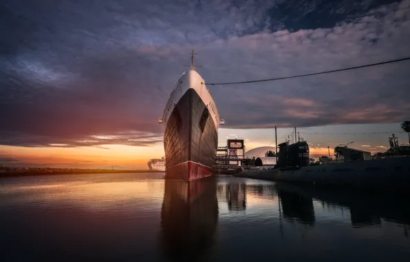 Картинка Long Beach, Queen Mary, ship, ghost ship