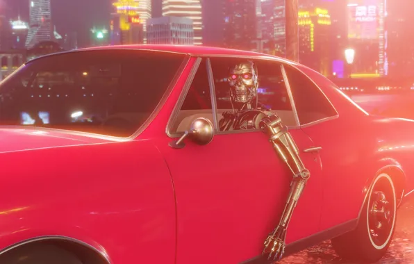 Город, Робот, Машина, Мех, Арт, Фантастика, Terminator, Терминатор