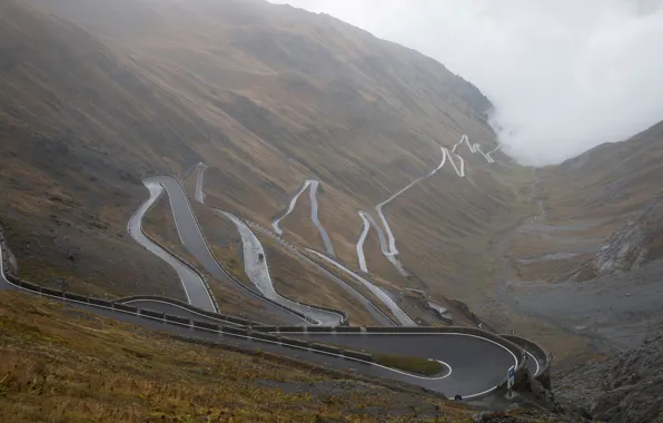 Дорога, туман, Альпы, Италия