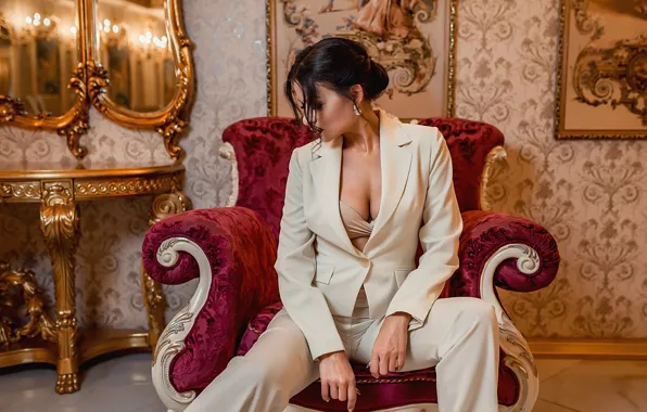 Brunette, pose, suit, Георгий Дьяков