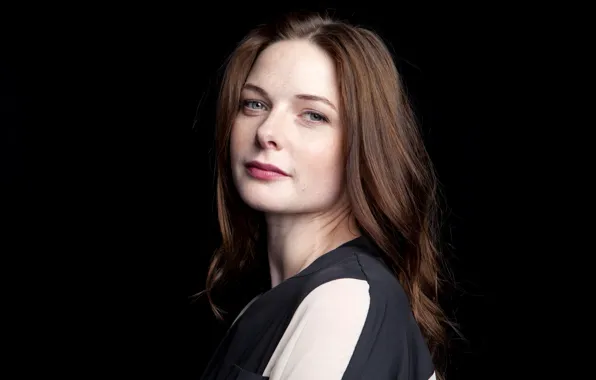 Взгляд, поза, актриса, фон black, hair, Rebecca Ferguson, Ребекка Фергюсон