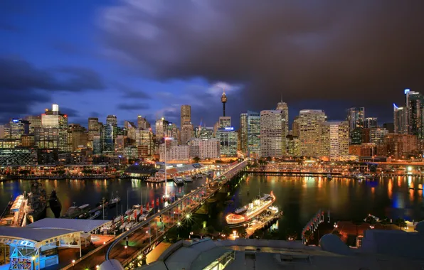 Картинка ночь, мост, город, Австралия, Сидней