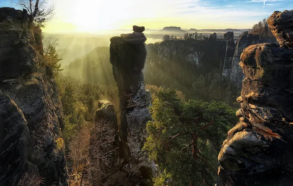 Картинка солнце, горы, Saxon Switzerland