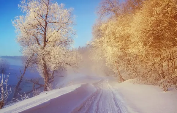 Картинка зима, дорога, снег, пейзаж