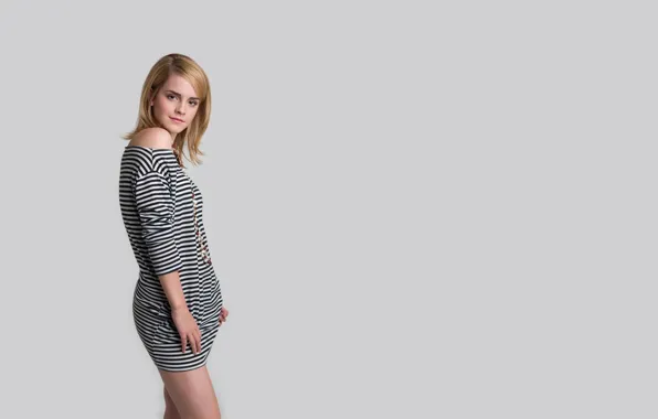 Девушка, милая, модель, платье, актриса, Эмма Уотсон, Emma Watson, серый фон