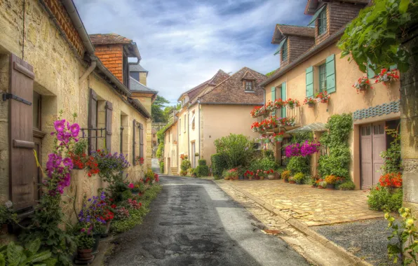 Картинка дорога, город, фото, улица, Франция, HDR, дома, Aquitaine