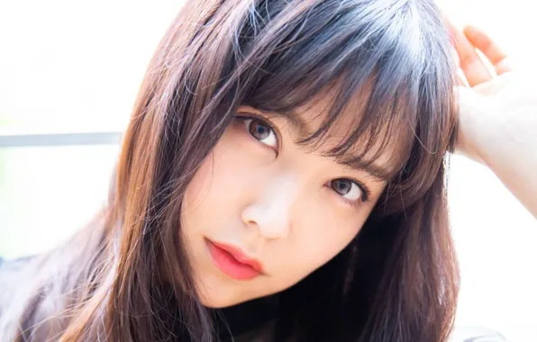 Girl, long hair, smile, beautiful, pretty, lips, face, asian