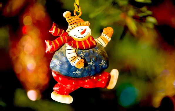 Картинка игрушка, весело, елка, Новый Год, Рождество, снеговик, Happy New Year, Christmas