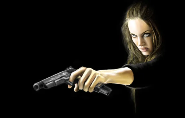 Девушка, оружие, Анджелина Джоли, Angelina Jolie, Wanted, особо опасен