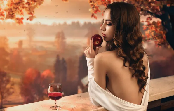 Картинка осень, девушка, природа, яблоко, красота, Autumn portrait, Sergey Parishkov
